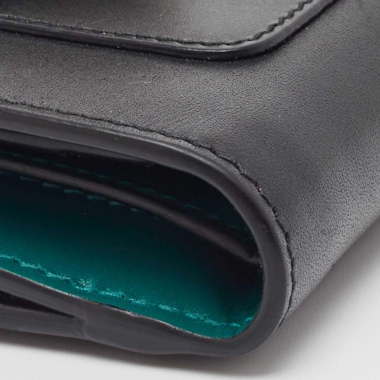 Pre Owned Bvlgari Black Leather Serpenti Forever Double Flap Compact Wallet