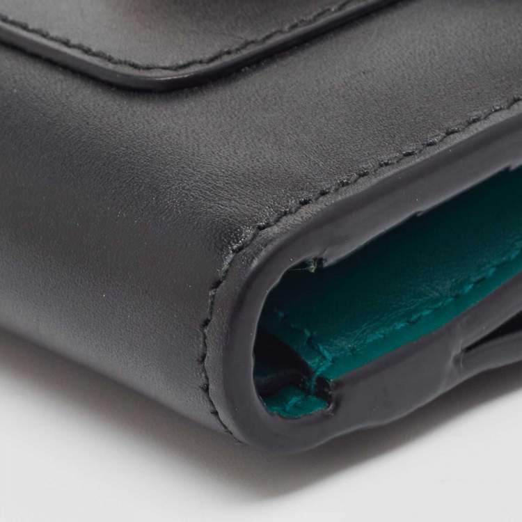 Pre Owned Bvlgari Black Leather Serpenti Forever Double Flap Compact Wallet