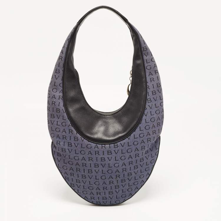 Pre Owned Bvlgari Blue/Black Denim and Leather Mania Hobo