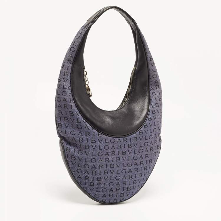 Pre Owned Bvlgari Blue/Black Denim and Leather Mania Hobo