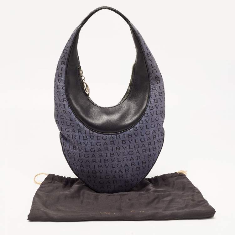 Pre Owned Bvlgari Blue/Black Denim and Leather Mania Hobo