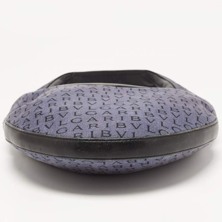 Pre Owned Bvlgari Blue/Black Denim and Leather Mania Hobo