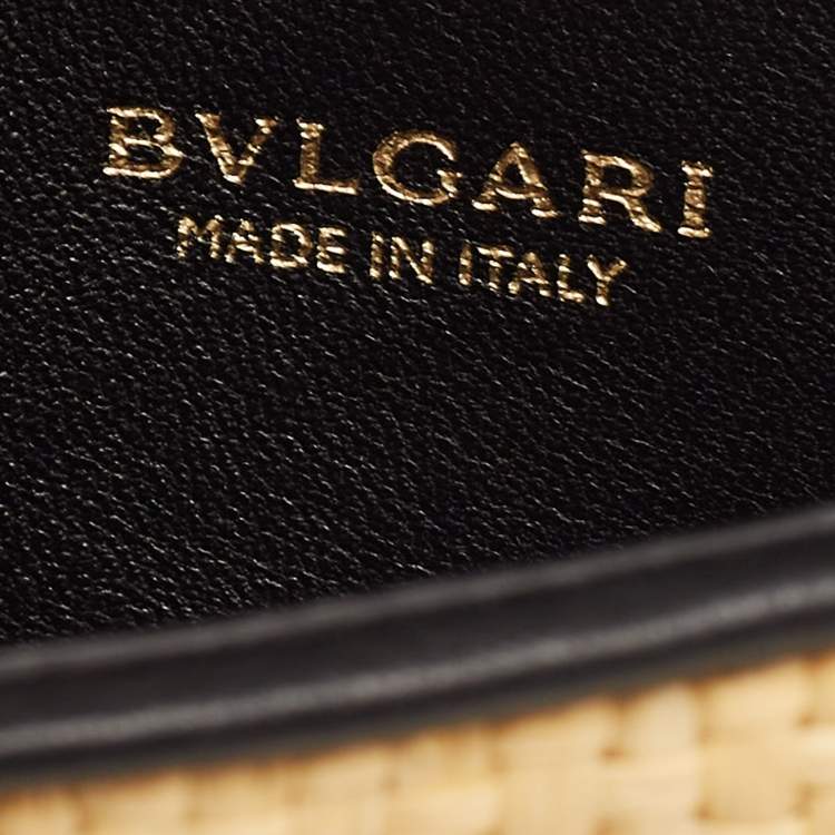 Pre Owned Bvlgari Cream/Black Raffia and Leather Mini Serpenti Forever Crossbody Bag