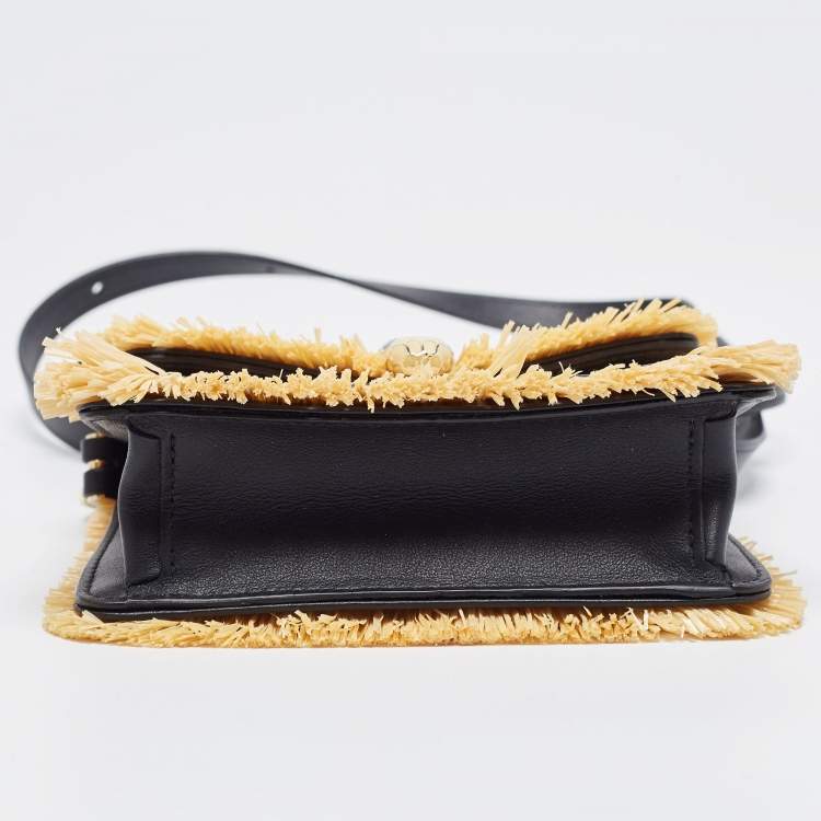 Pre Owned Bvlgari Cream/Black Raffia and Leather Mini Serpenti Forever Crossbody Bag