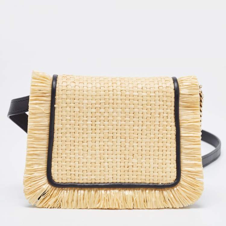 Pre Owned Bvlgari Cream/Black Raffia and Leather Mini Serpenti Forever Crossbody Bag