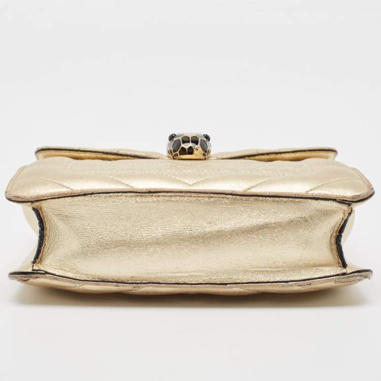 Pre Owned Bvlgari Gold Quilted Leather Serpenti Forever Crossbody Bag