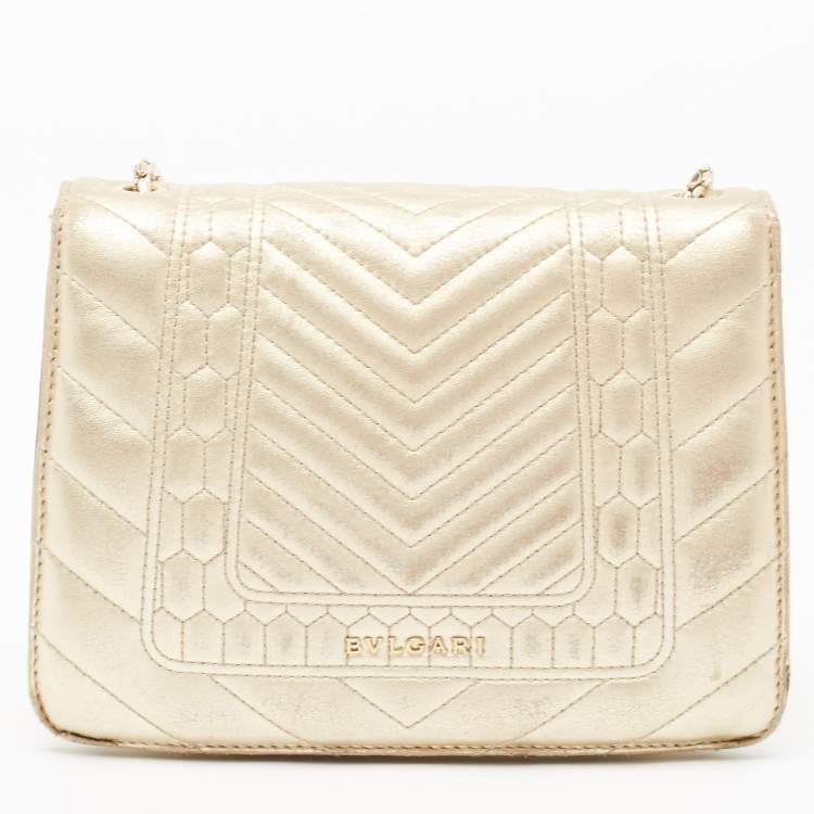 Pre Owned Bvlgari Gold Quilted Leather Serpenti Forever Crossbody Bag