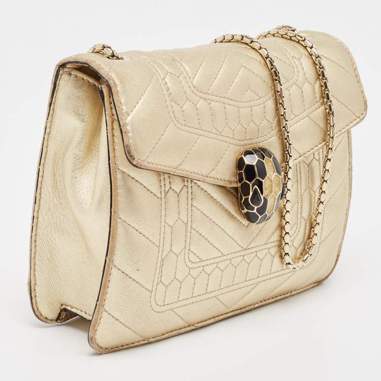 Pre Owned Bvlgari Gold Quilted Leather Serpenti Forever Crossbody Bag