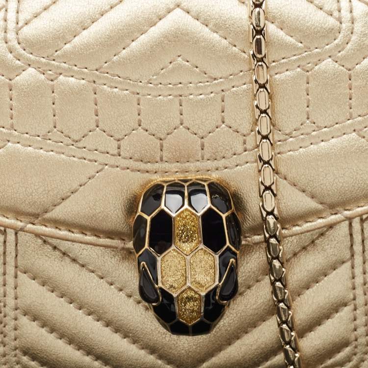 Pre Owned Bvlgari Gold Quilted Leather Serpenti Forever Crossbody Bag