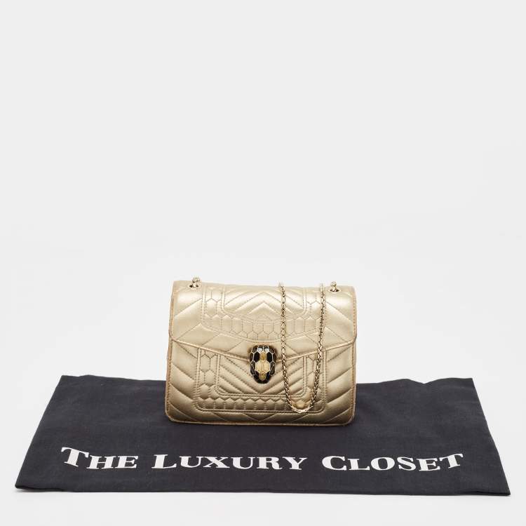 Pre Owned Bvlgari Gold Quilted Leather Serpenti Forever Crossbody Bag
