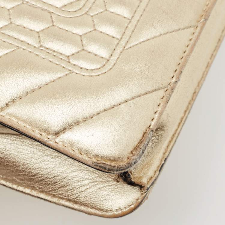 Pre Owned Bvlgari Gold Quilted Leather Serpenti Forever Crossbody Bag