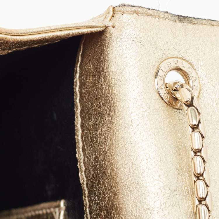 Pre Owned Bvlgari Gold Quilted Leather Serpenti Forever Crossbody Bag