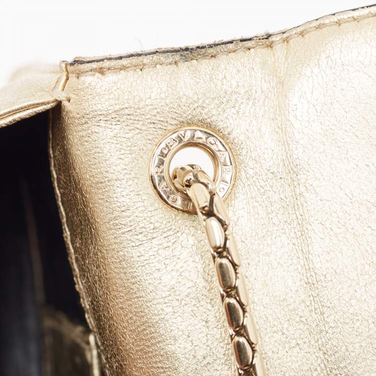 Pre Owned Bvlgari Gold Quilted Leather Serpenti Forever Crossbody Bag