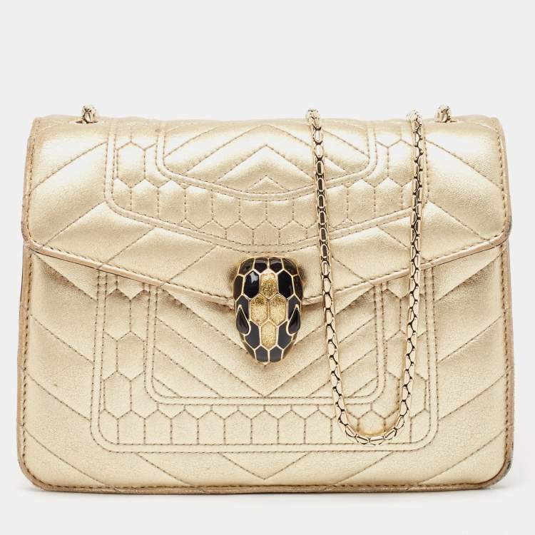 Bvlgari Gold Quilted Leather Forever Flap Shoulder Bag