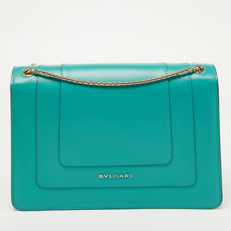 Pre Owned Bvlgari Green Leather Medium Serpenti Forever Flap Shoulder Bag