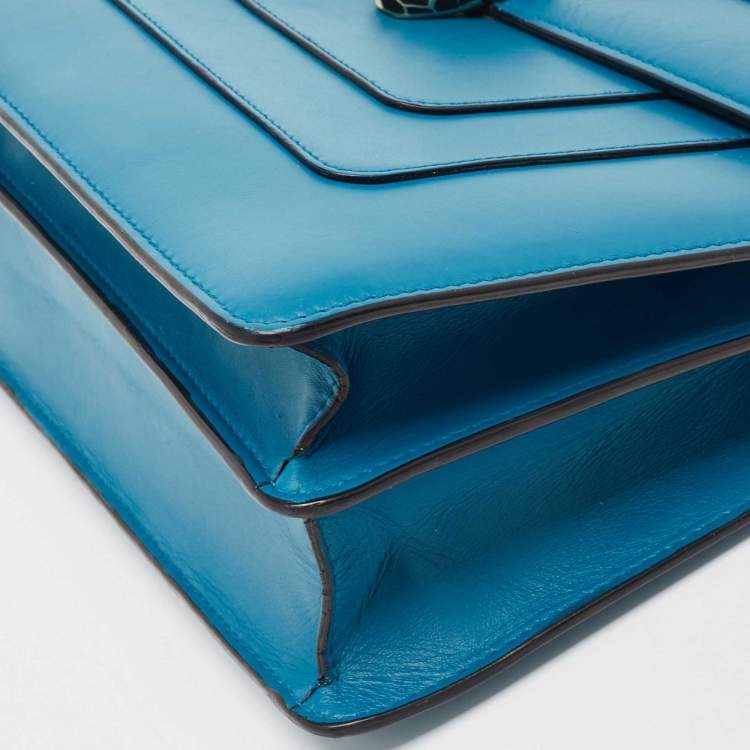 Pre Owned Bvlgari Turquoise Blue Leather Large Serpenti Forever Shoulder Bag