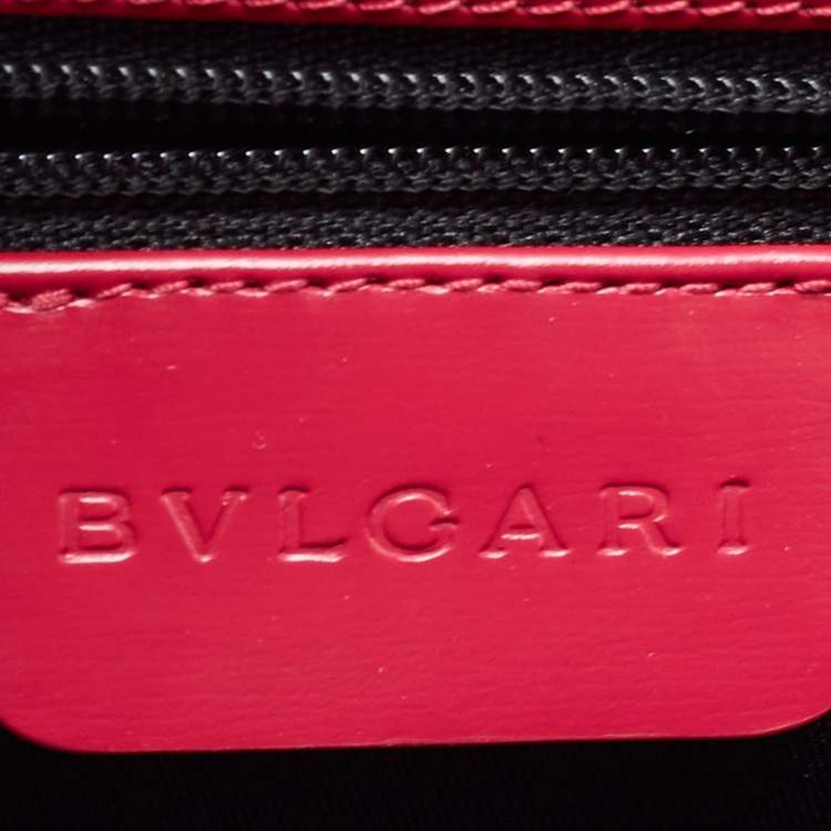 Pre Owned Bvlgari Burgundy/White Printed Fabric and Leather Flap Baguette Bag