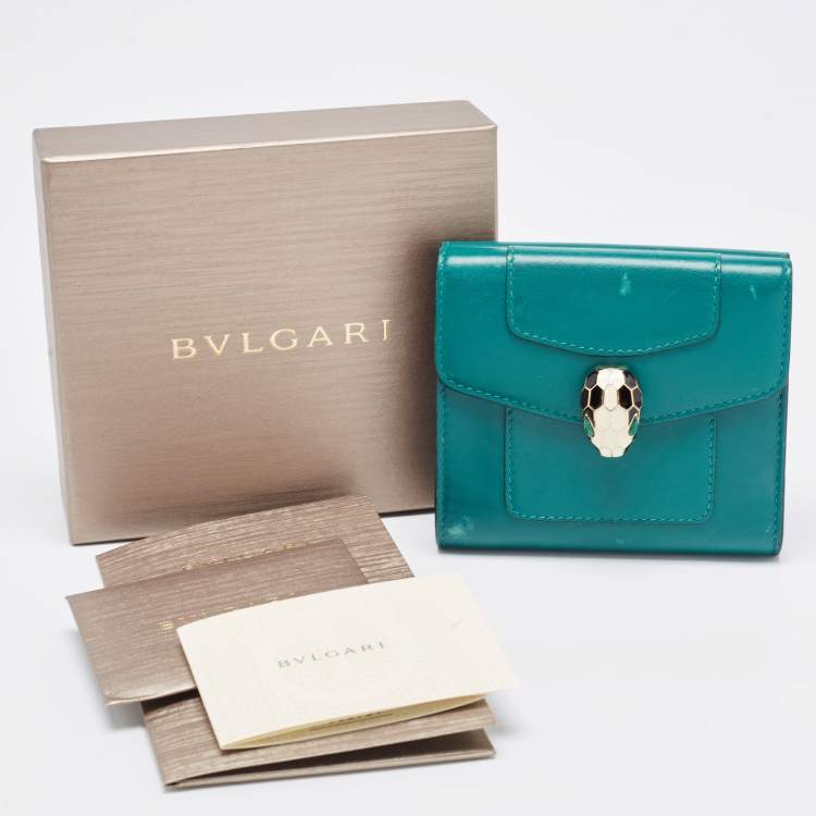 Pre Owned Bvlgari Green Leather Serpenti Forever Trifold Wallet