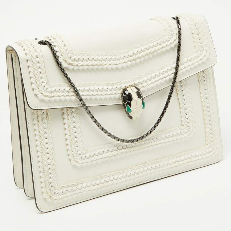 Pre Owned Bvlgari Off White Leather Large Serpenti Forever Shoulder Bag