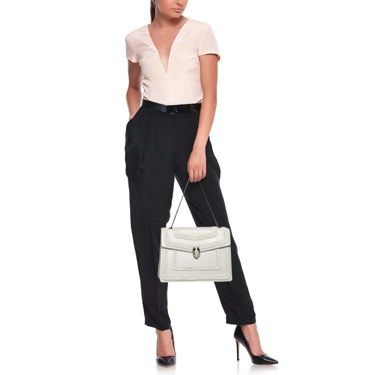 Pre Owned Bvlgari Off White Leather Large Serpenti Forever Shoulder Bag