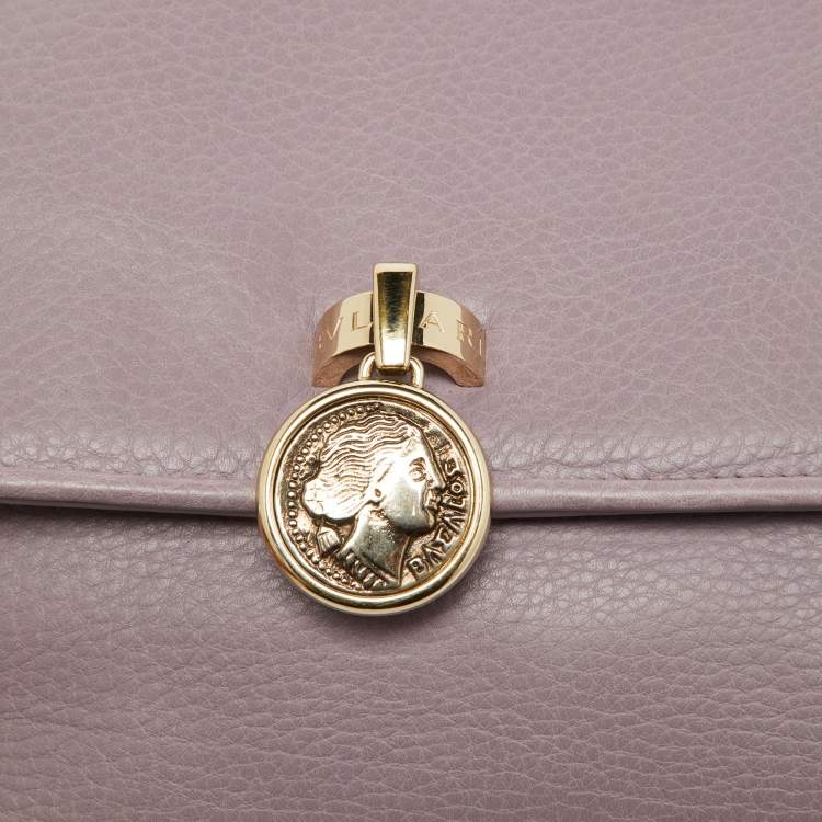 Pre Owned Bvlgari Purple Leather Flap Shoulder Bag