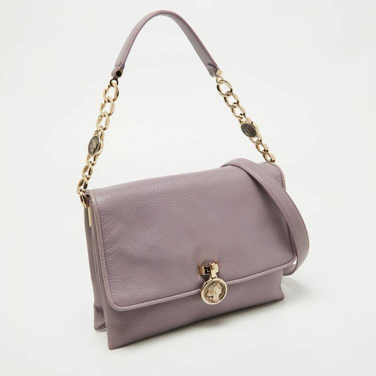 Pre Owned Bvlgari Purple Leather Flap Shoulder Bag