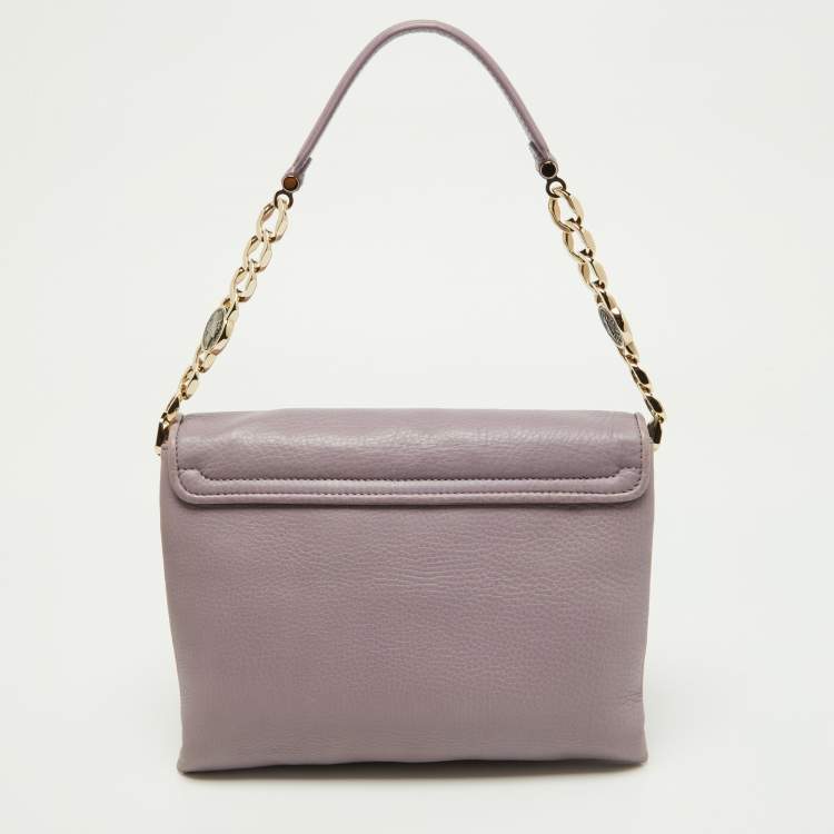 Pre Owned Bvlgari Purple Leather Flap Shoulder Bag