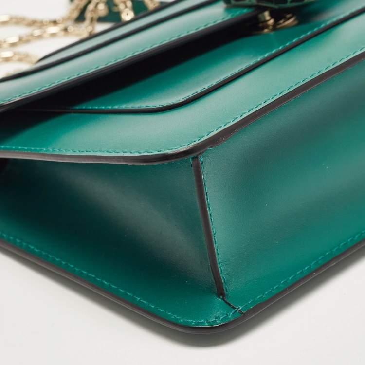 Pre Owned Bvlgari Green Leather Serpenti Forever East West Shoulder Bag