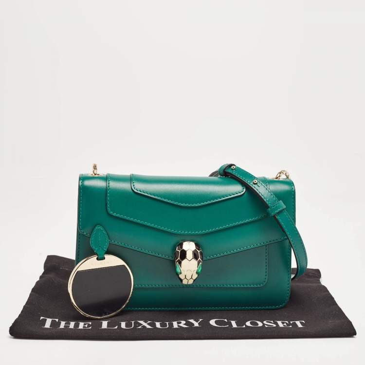 Pre Owned Bvlgari Green Leather Serpenti Forever East West Shoulder Bag