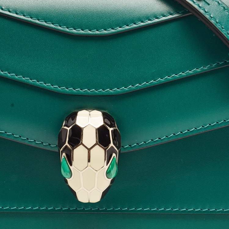 Pre Owned Bvlgari Green Leather Serpenti Forever East West Shoulder Bag