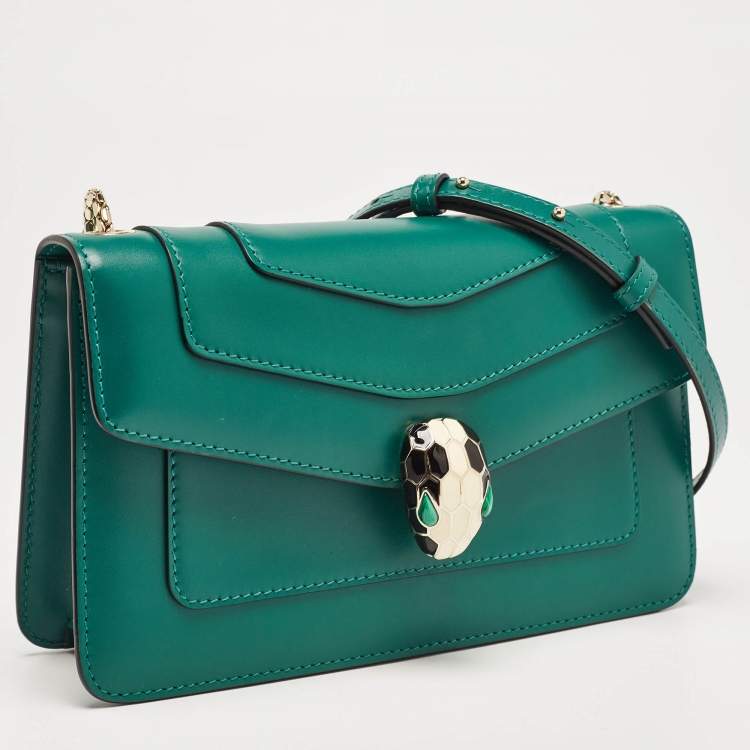 Pre Owned Bvlgari Green Leather Serpenti Forever East West Shoulder Bag