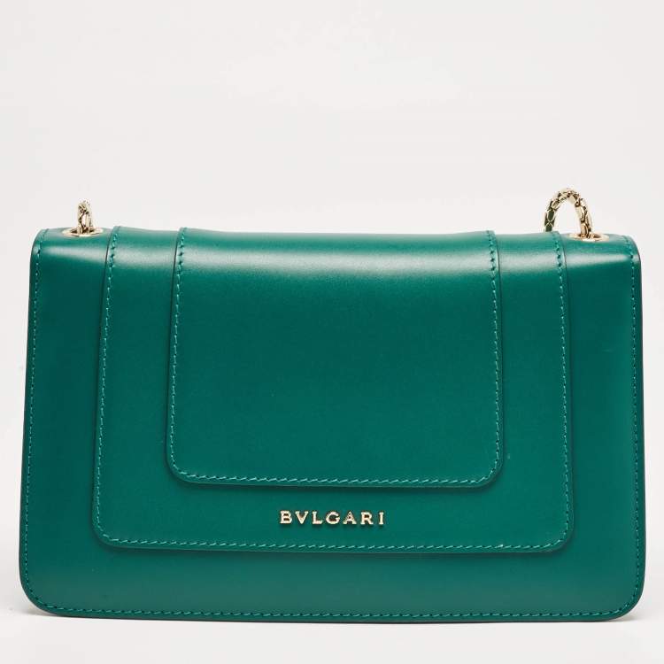 Pre Owned Bvlgari Green Leather Serpenti Forever East West Shoulder Bag