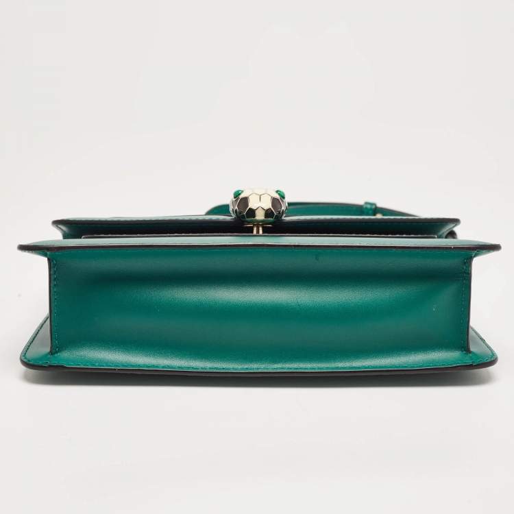 Pre Owned Bvlgari Green Leather Serpenti Forever East West Shoulder Bag