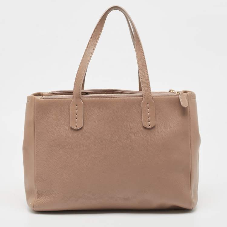Pre Owned Bvlgari Light Brown Leather Double Zip Tote