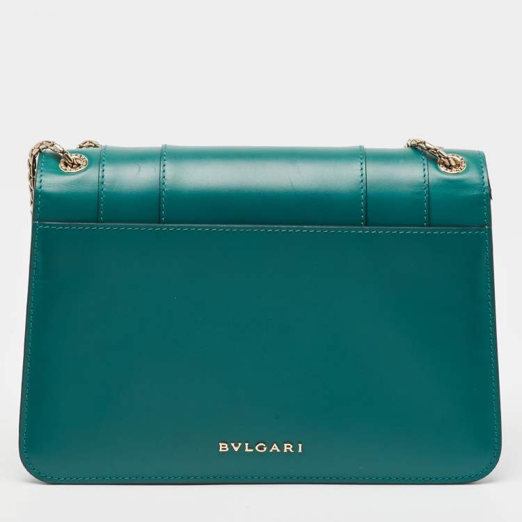 Pre Owned Bvlgari Green Leather Medium Serpenti Forever Flap Shoulder Bag