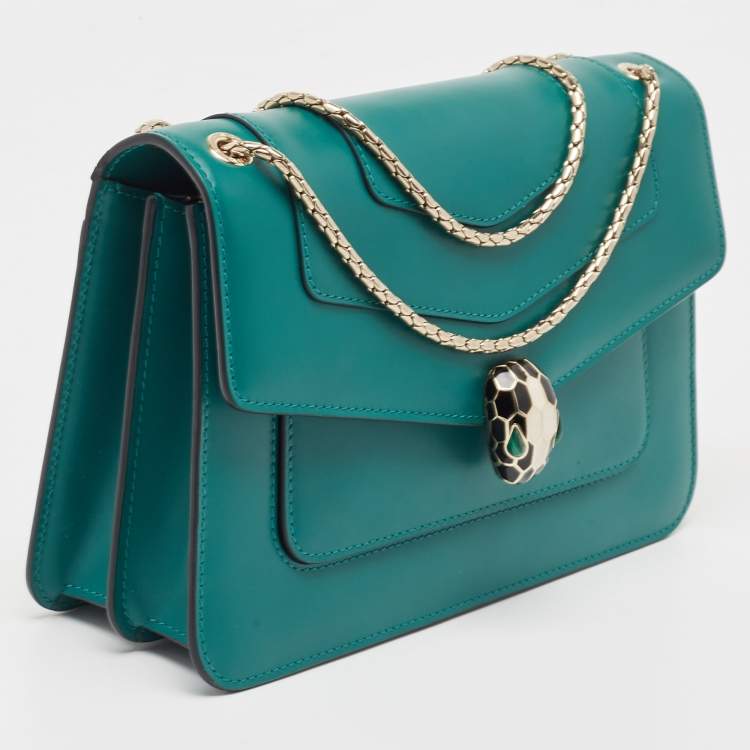 Pre Owned Bvlgari Green Leather Medium Serpenti Forever Flap Shoulder Bag