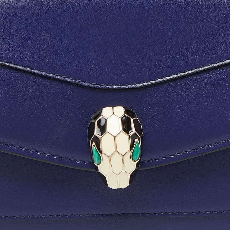 Pre Owned Bvlgari Blue Leather Serpenti Forever Flap Wallet on Chain