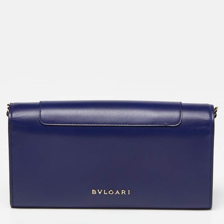 Pre Owned Bvlgari Blue Leather Serpenti Forever Flap Wallet on Chain