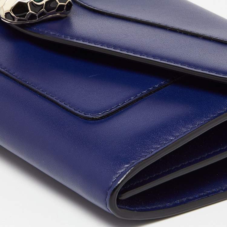 Pre Owned Bvlgari Blue Leather Serpenti Forever Flap Wallet on Chain