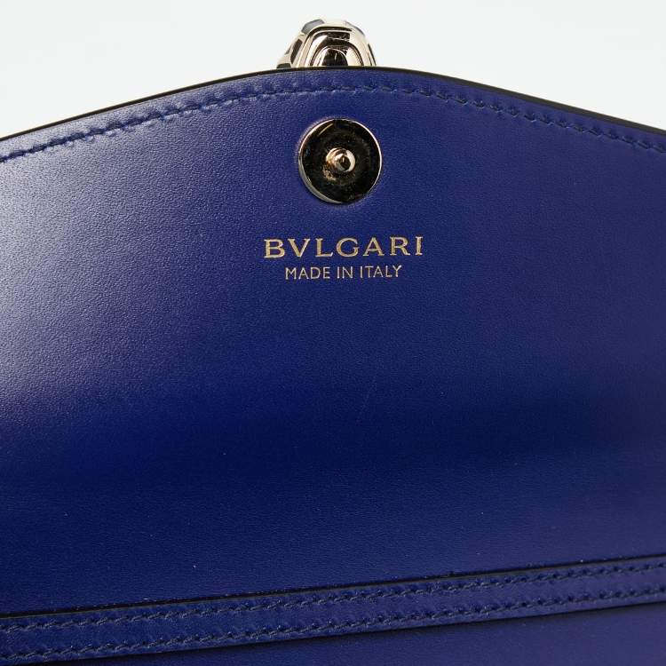 Pre Owned Bvlgari Blue Leather Serpenti Forever Flap Wallet on Chain