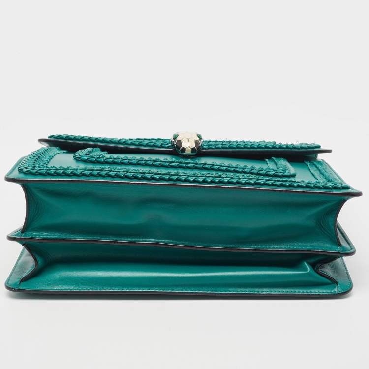 Pre Owned Bvlgari Green Leather Large Ruffled Serpenti Forever Shoulder Bag