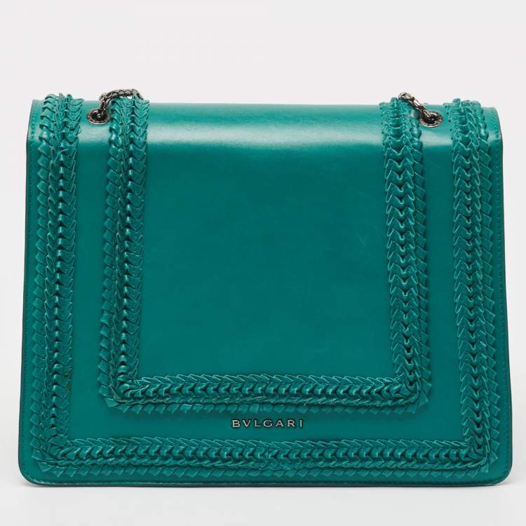 Pre Owned Bvlgari Green Leather Large Ruffled Serpenti Forever Shoulder Bag