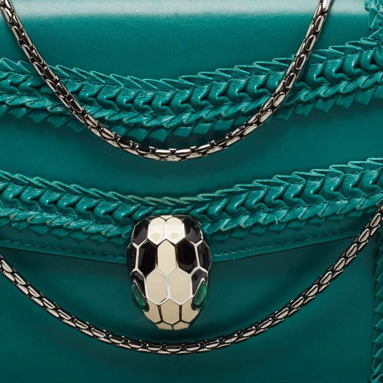 Pre Owned Bvlgari Green Leather Large Ruffled Serpenti Forever Shoulder Bag