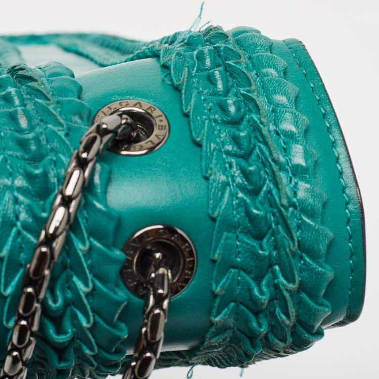 Pre Owned Bvlgari Green Leather Large Ruffled Serpenti Forever Shoulder Bag