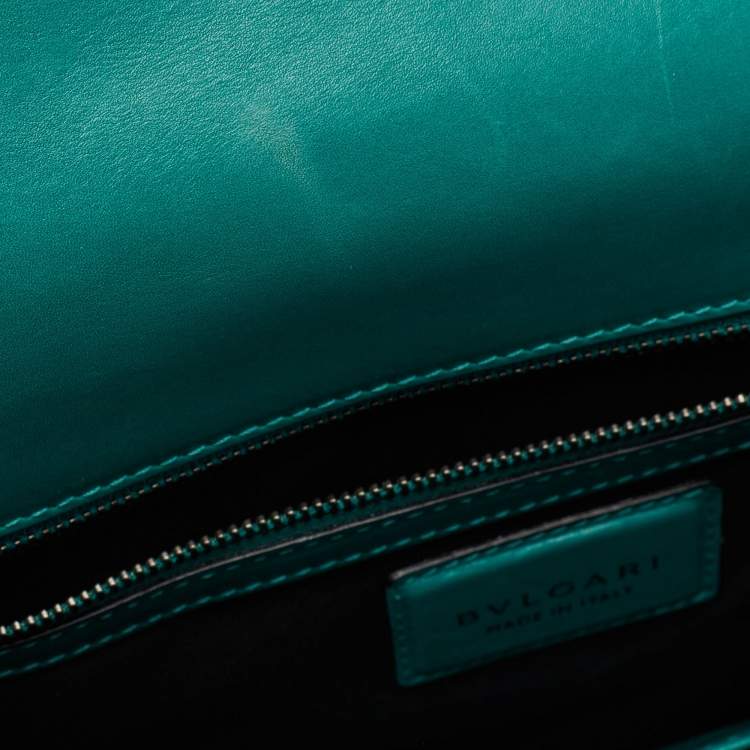 Pre Owned Bvlgari Green Leather Large Ruffled Serpenti Forever Shoulder Bag