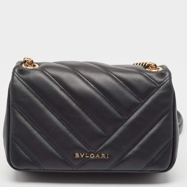 Pre Owned Bvlgari Black Quilted Leather Small Serpenti Cabochon Shoulder Bag