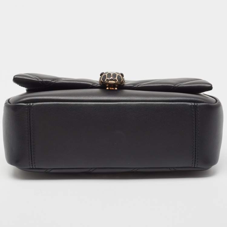 Pre Owned Bvlgari Black Quilted Leather Small Serpenti Cabochon Shoulder Bag