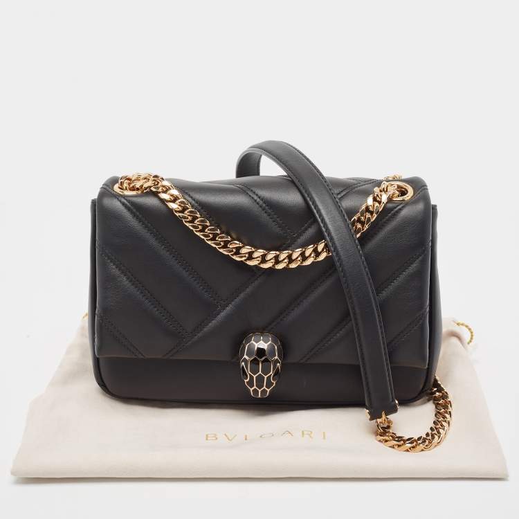 Pre Owned Bvlgari Black Quilted Leather Small Serpenti Cabochon Shoulder Bag