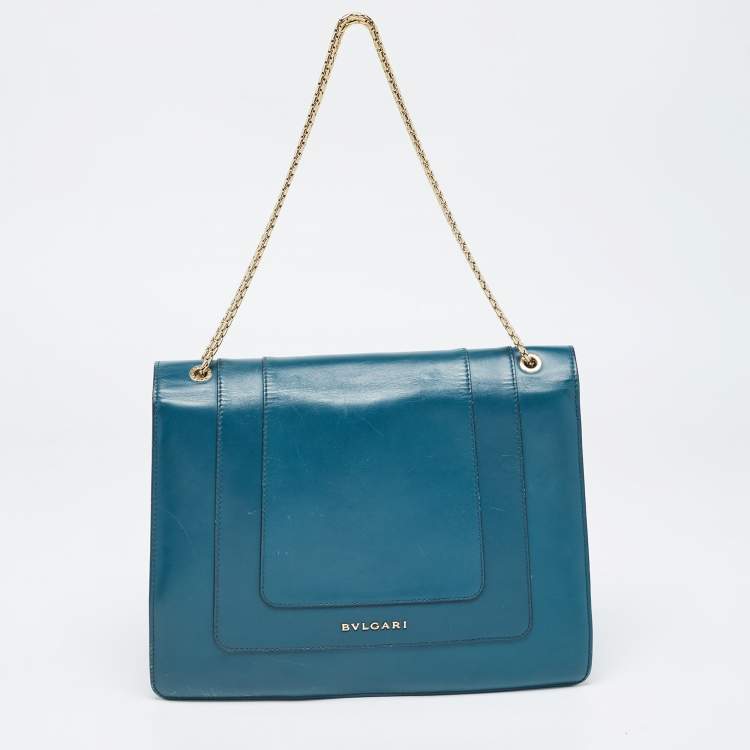 Pre Owned Bvlgari Teal Green Leather Large Serpenti Forever Shoulder Bag