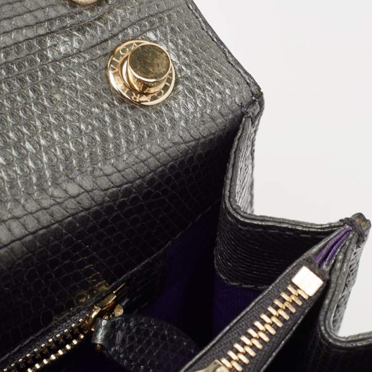 Pre Owned Bvlgari Grey Karung Leather Medium Serpenti Forever Flap Shoulder Bag